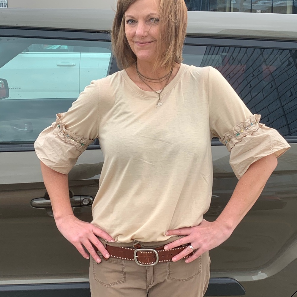 ❣️SALE❣️ Love Riche Taupe Jeweled Top - Picture 4 of 5